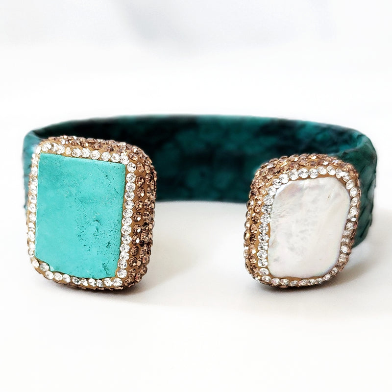 Teal Pave Stone Embellished Cuff