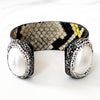 Black, Yellow, and Gray Snakeskin Pave Embellished Cuff