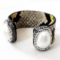 Black, Yellow, and Gray Snakeskin Pave Embellished Cuff