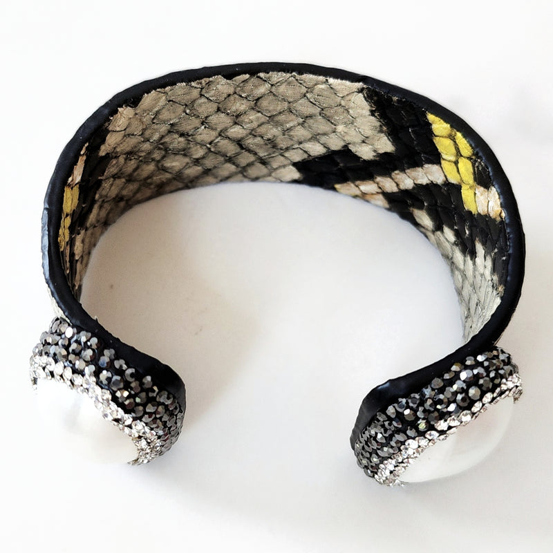 Black, Yellow, and Gray Snakeskin Pave Embellished Cuff