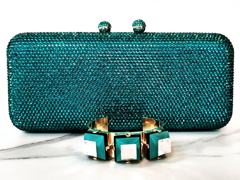 Sea Blue Crystal Clutch and Cuff Bracelet