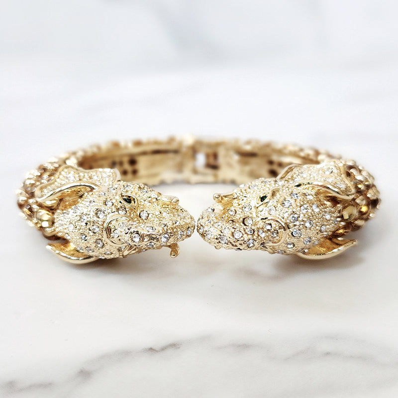 Gold Double Elephant Head Cuff Bracelet