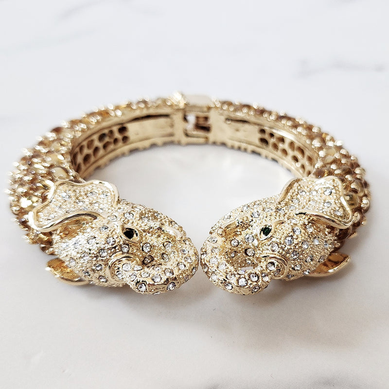 Gold Double Elephant Head Cuff Bracelet