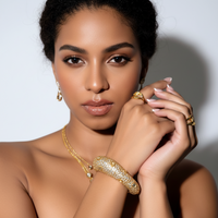 18K Gold Plated Diamond Baroque Mirror Embellished Cuff Bracelet