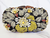 Yellow, Black and White Flower Crystal Clutch Purse, Sterling Silver Citrine Flower Ring and Diamond Tennis Bracelet