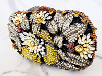 Yellow, Black and White Flower Crystal Clutch Purse, Sterling Silver Citrine Flower Ring and Diamond Tennis Bracelet