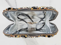 Yellow, Black and White Flower Crystal Clutch Purse, Sterling Silver Citrine Flower Ring and Diamond Tennis Bracelet