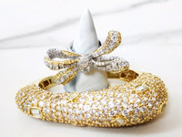 Gold Plated Diamond Baroque Mirror Embellished Cuff Bracelet and Sterling Silver Diamond Encrusted Bow Ring