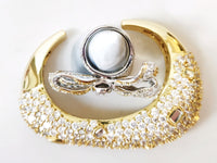 Gold Plated Diamond Baroque Mirror Embellished Cuff Bracelet and Sterling Silver Diamond Encrusted Bow Ring