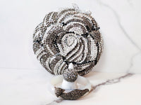 Grey, White and Black Crystal Flower Clutch Purse, Grey Crystal Ring and Sterling Silver Agate Fox Bangle