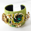 Green Rattan Clutch, Sterling Silver Diamond Ring and Green Flower Cuff