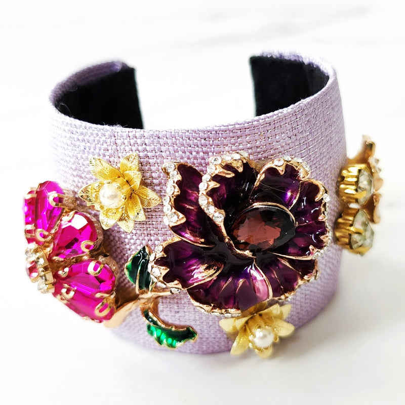 Purple Flower Cuff and Rose Bud Ring