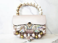 Pink Leather Pearl Embellished Purse and Pink Flower Ring