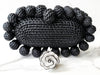 Black Rattan Clutch and Black & White Crystal Flower Ring