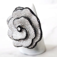 Black Rattan Clutch and Black & White Crystal Flower Ring