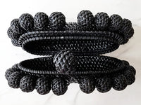 Black Rattan Clutch and Black Flower Ring