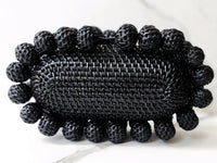 Black Rattan Clutch and Black & White Crystal Flower Ring