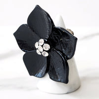 Black Rattan Clutch and Black Flower Ring