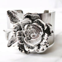 Sterling Silver Cluster Ring and Silvertone 3D Flower Cuff Bracelet