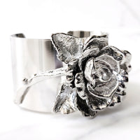 Sterling Silver Cluster Ring and Silvertone 3D Flower Cuff Bracelet