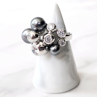 Sterling Silver Cluster Ring and Silvertone 3D Flower Cuff Bracelet