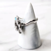 Sterling Silver Aquamarine and Diamond Flower Ring