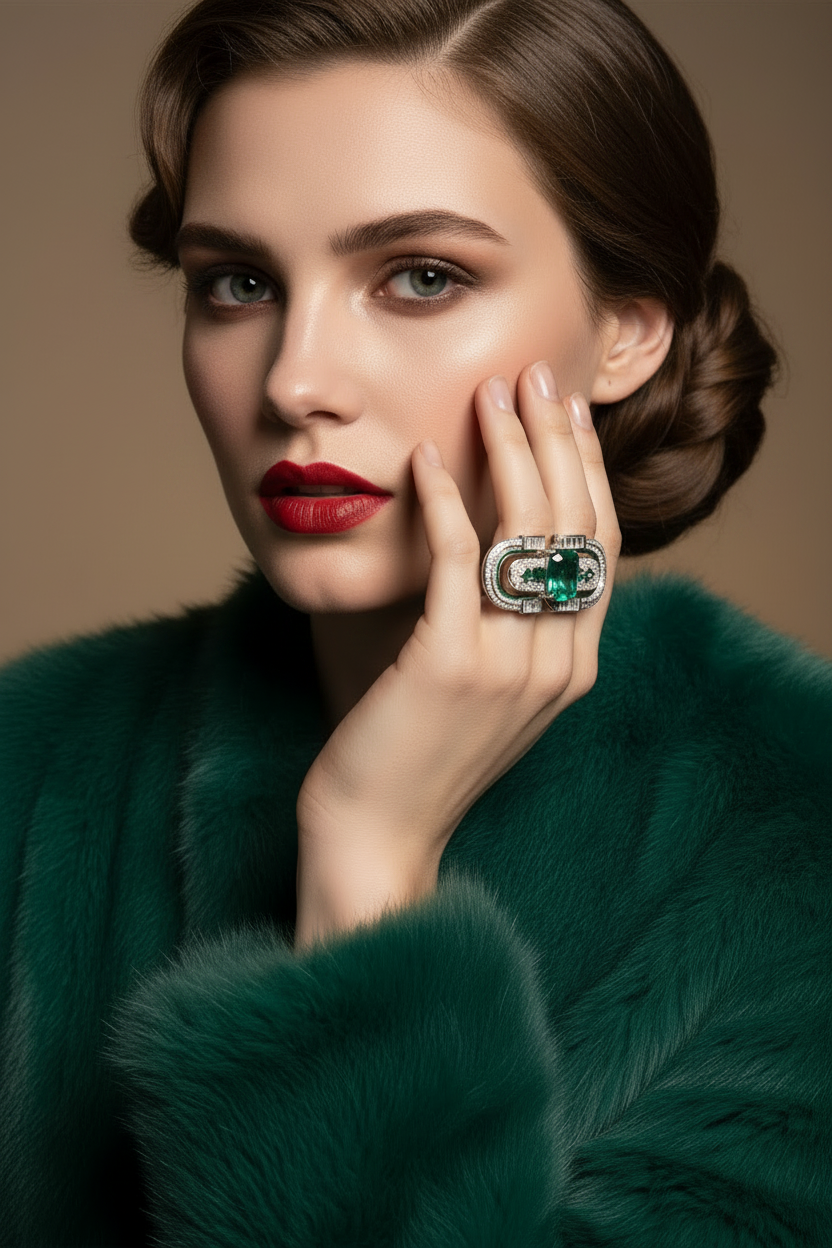 Sterling Silver Modern Emerald Ring