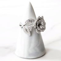 Sterling Silver Diamond Rose Ring