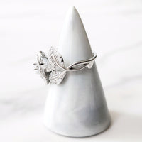 Sterling Silver Diamond Rose Ring