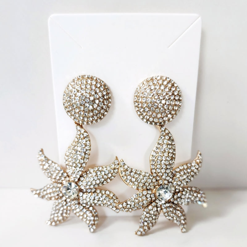 Gold Crystal Starfish Earrings