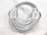 Silver Double Knot Purse, Silvertone Modern Oblong Ring, Cuff Bracelet and Necklace