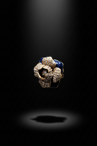 Antique Gold and Navy Rose Cocktail Ring