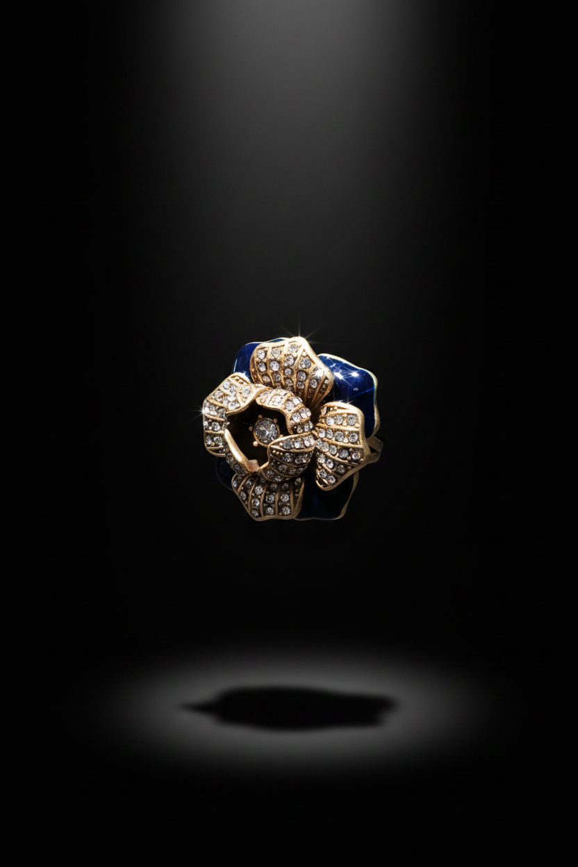 Antique Gold and Navy Rose Cocktail Ring