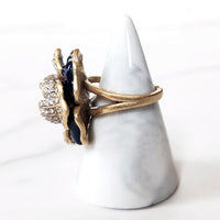 Antique Gold and Navy Rose Cocktail Ring