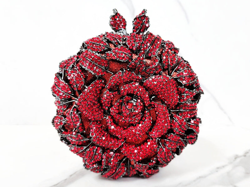 Red Crystal Flower Clutch Purse