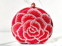 Red and White Crystal Flower Clutch Purse