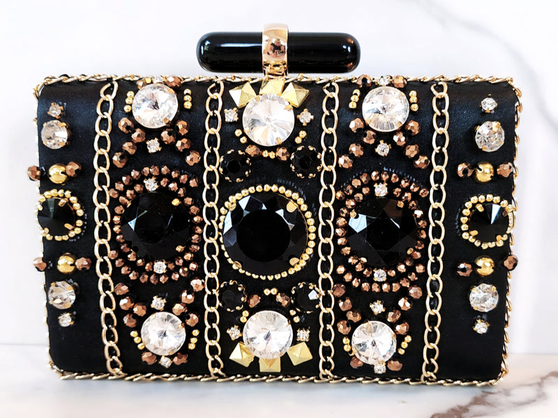 Black and Gold Jeweled Clutch Purse