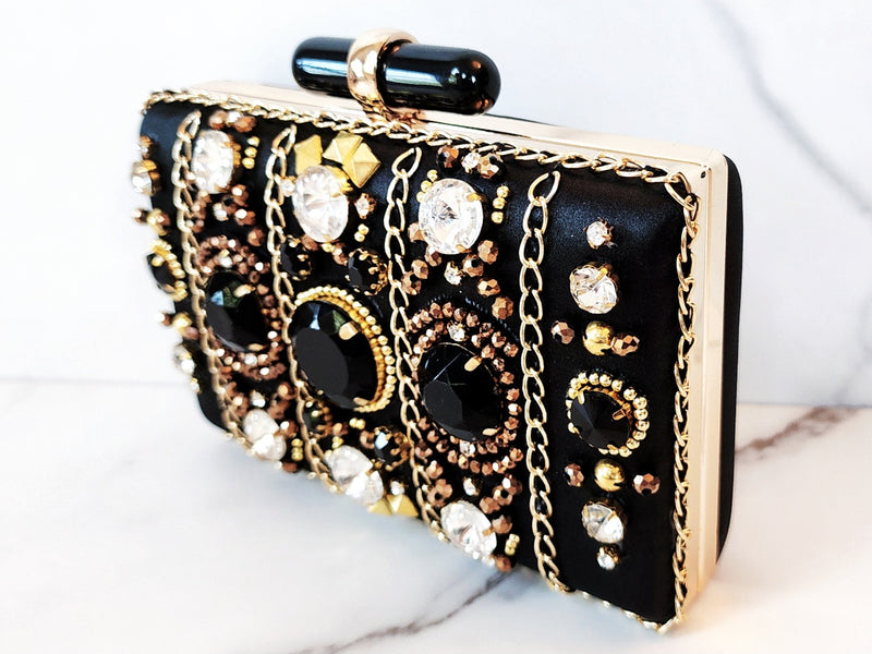 Black and Gold Jeweled Clutch Purse