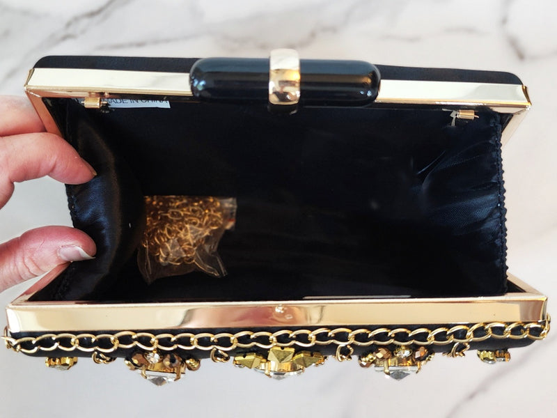 Black and Gold Jeweled Clutch Purse