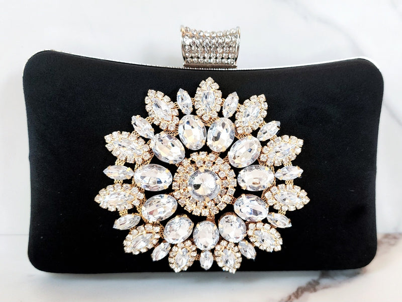 Black Velvet Jeweled Clutch Purse