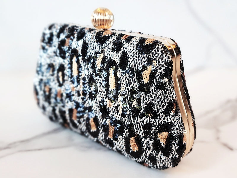 Black Leopard Print Clutch Purse