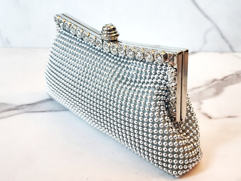 Silver Beaded Clutch Purse