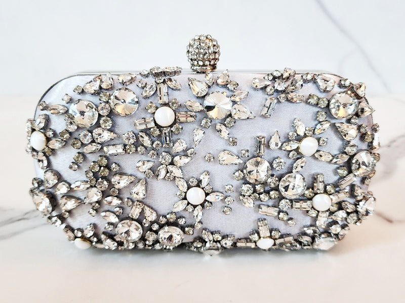 Silver Beaded Clutch Purse