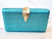 Teal Blue Leaf Clutch Purse