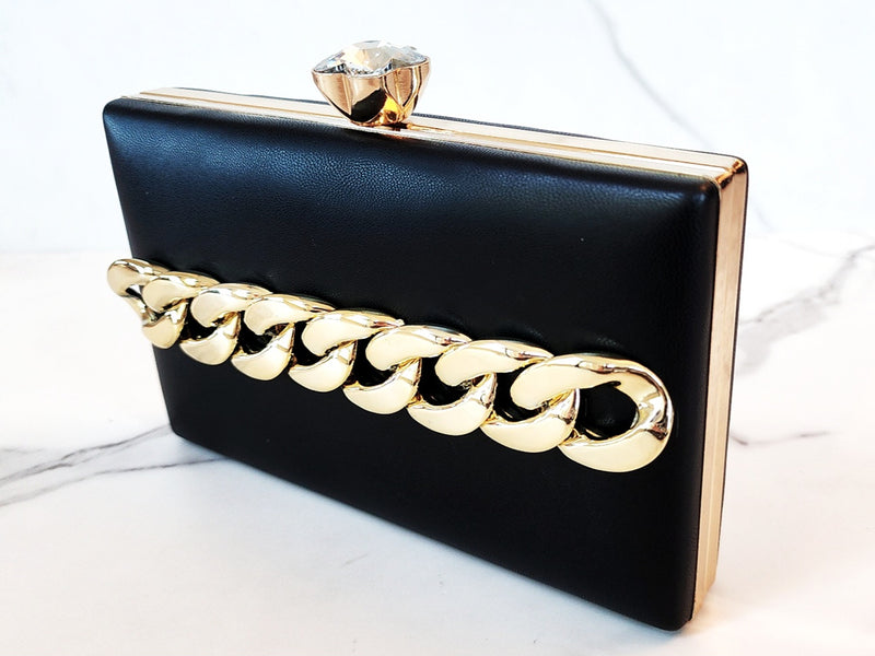 Black Gold Chained Clutch Purse