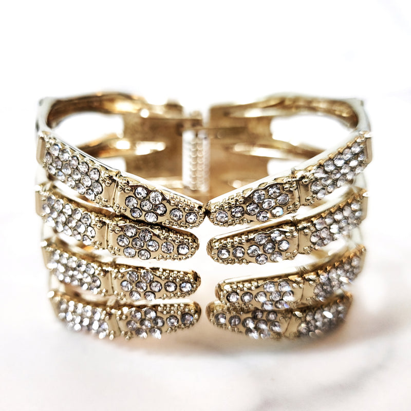 Goldtone and Diamond Claw Cuff Bracelet