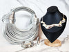 Silver Double Knot Purse, Silvertone Modern Oblong Ring, Cuff Bracelet and Necklace