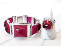 Sterling Silver Red Corundum Bracelet and Ring