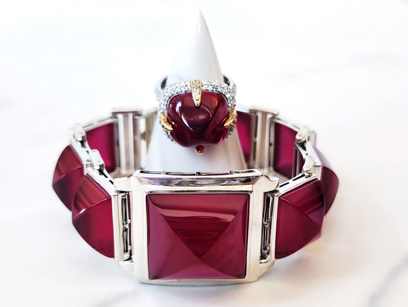 Sterling Silver Red Corundum Bracelet and Ring