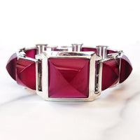 Sterling Silver Red Corundum Geometric Bracelet